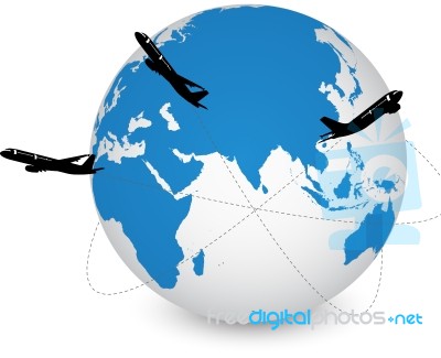 Conceptual Of Airplane Travel Around The World Stock Image