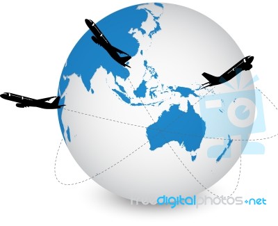 Conceptual Of Airplane Travel Around The World Stock Image