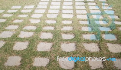 Concrete Floor With Green Grass Stock Photo