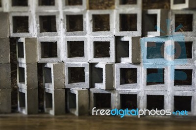 Concrete Shelves On Wooden Floor Stock Photo