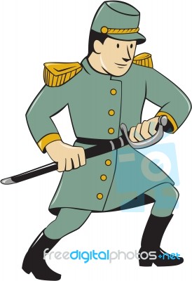 Confederate Army Soldier Drawing Sword Cartoon Stock Image