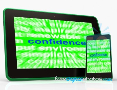 Confidence Tablet Shows Self-assurance Composure And Belief Stock Image