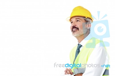 Confident Architect With Jacket And Hard Hat Stock Photo