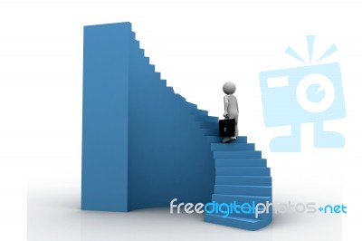 Confident Businessman Climbing A Bar Chart. Digital Illustration… Stock Image