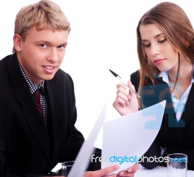 Confident Businessman With His Collegue Stock Photo