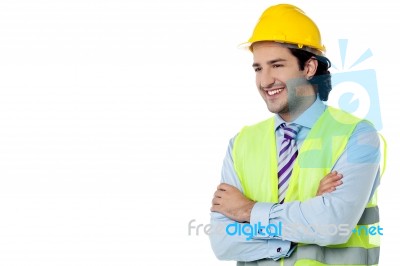 Confident Civil Engineer With Hard Hat Stock Photo