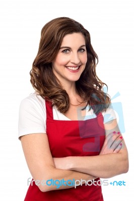 Confident Female Chef Over White Stock Photo