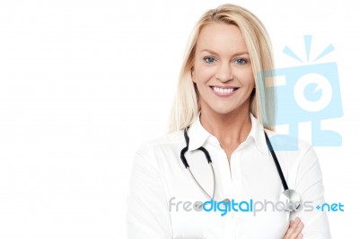 Confident Female Doctor Over White Stock Photo