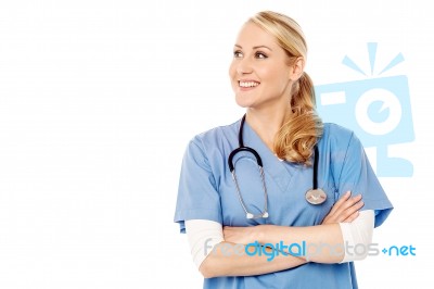 Confident Female Doctor Over White Background Stock Photo