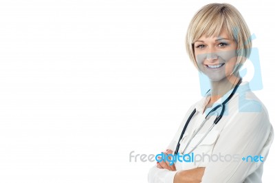 Confident Female Doctor With Stethoscope Stock Photo