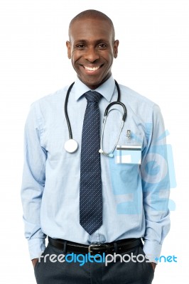 Confident Happy Physician Posing Stock Photo