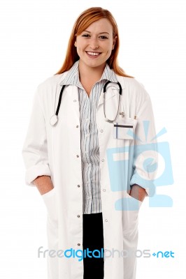 Confident Looking Smiling Lady Doctor Stock Photo