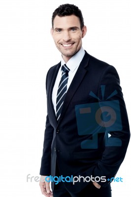 Confident Smiling Businessman Posing Stock Photo