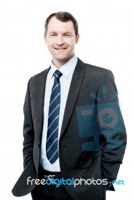 Confident Smiling Businessman Posing Stock Photo