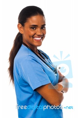 Confident Smiling Female Physician Stock Photo