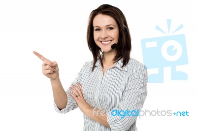 Confident Smiling Female Telecaller Stock Photo