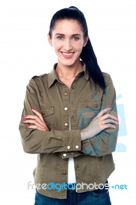 Confident Smiling Girl In Trendy Casuals Stock Photo