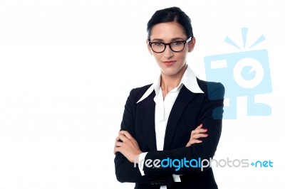 Confident Smiling Lady In Business Suit Stock Photo