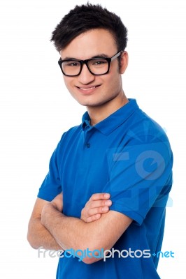 Confident Smiling Smart Guy Wearing Spectacles Stock Photo