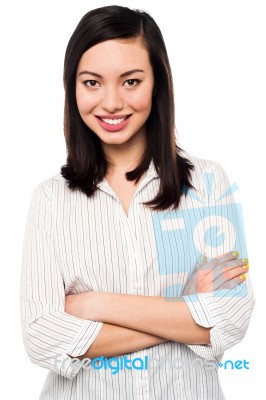 Confident Smiling Young Woman Posing Stock Photo