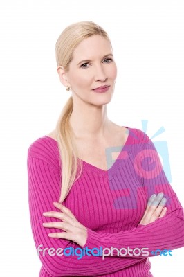 Confident Woman Posing Over White Stock Photo