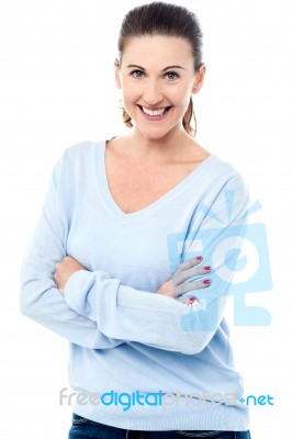 Confident Woman Posing To Camera Stock Photo