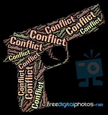 Conflict Word Shows Battle Encounter And Words Stock Image