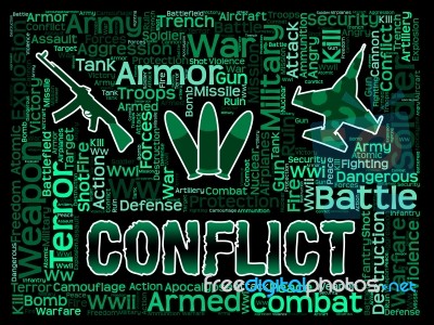 Conflict Words Means Military Action And Battles Stock Image