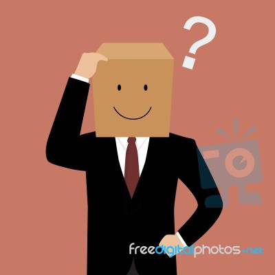 Confused Businessman With A Cardboard Box On His Head Stock Image