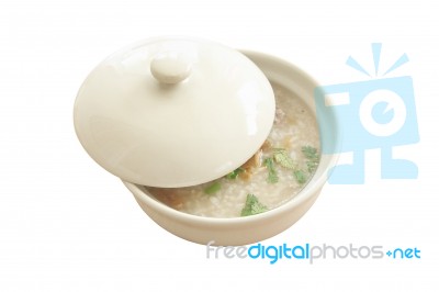 Congee Bowl And Cover On White Background Stock Photo