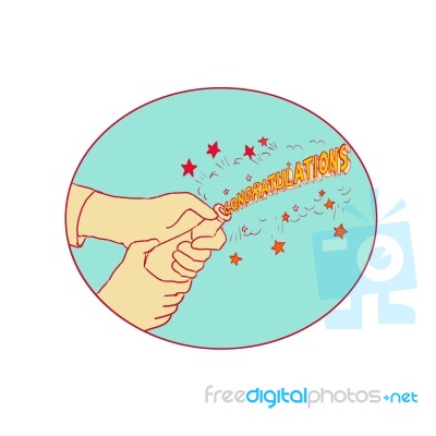 Congratulations Hand Popping Champagne Drawing Stock Image