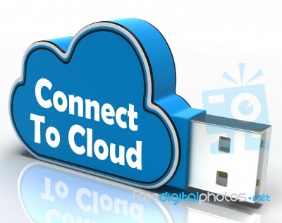 Connect To Cloud Pen Drive Means Connection Support Stock Image