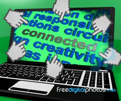 Connected Laptop Word Shows Globalisation Internet And Networkin… Stock Image