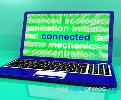 Connected On Laptop Shows Communications And Connections Stock Image