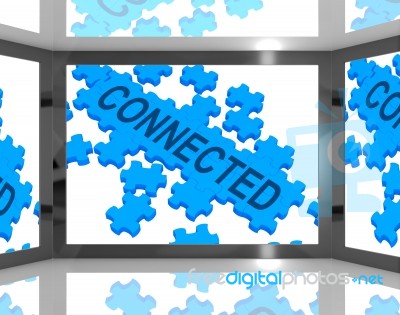 Connected On Screen Shows Global Networking Stock Image