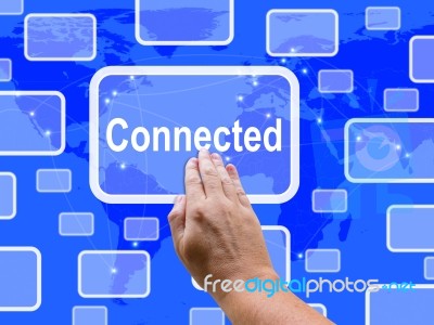 Connected Touch Screen  Shows Communications And Connections Stock Image