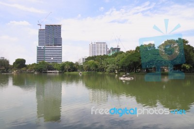 Construction Building City Reflex Water Front Stock Photo