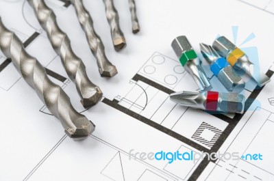 Construction Plan Tools Stock Photo