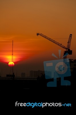 Construction Site At Sunset Stock Photo