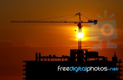 Construction Site At Sunset Stock Photo