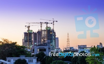 Construction Site Building At Dusk Stock Photo