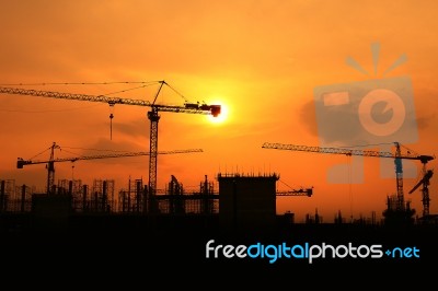 Construction Site With Crane Stock Photo