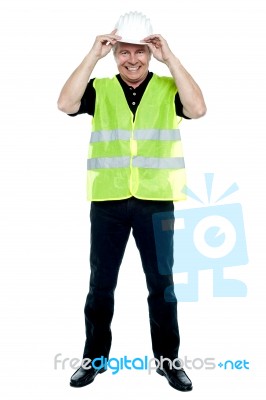 Construction Worker In Fluorescent Jacket Stock Photo