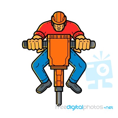 Construction Worker Jackhammer Mono Line Art Stock Image