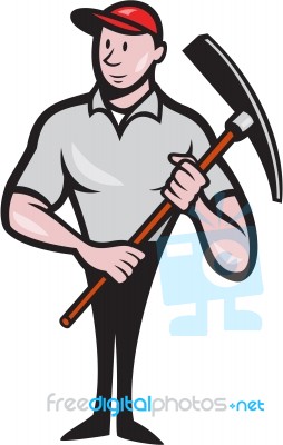 Construction Worker Pickaxe Cartoon Stock Image