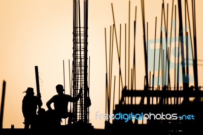 Construction Worker Silhouette Stock Photo