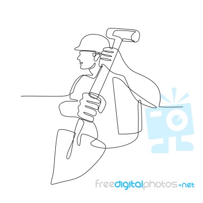 Construction Worker Spade Continuous Line Stock Image