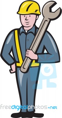 Construction Worker Spanner Isolated Cartoon Stock Image