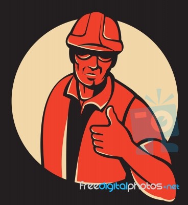 Construction Worker Thumbs Up Retro Stock Image