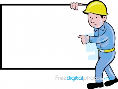 Construction Worker With White Board Pointing Stock Image